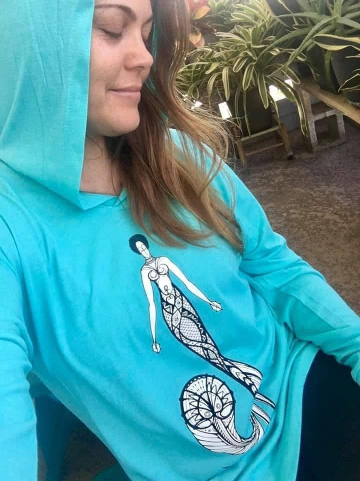 Ethnic Mermaids Wearable Mini Fro Hoodie (teal)