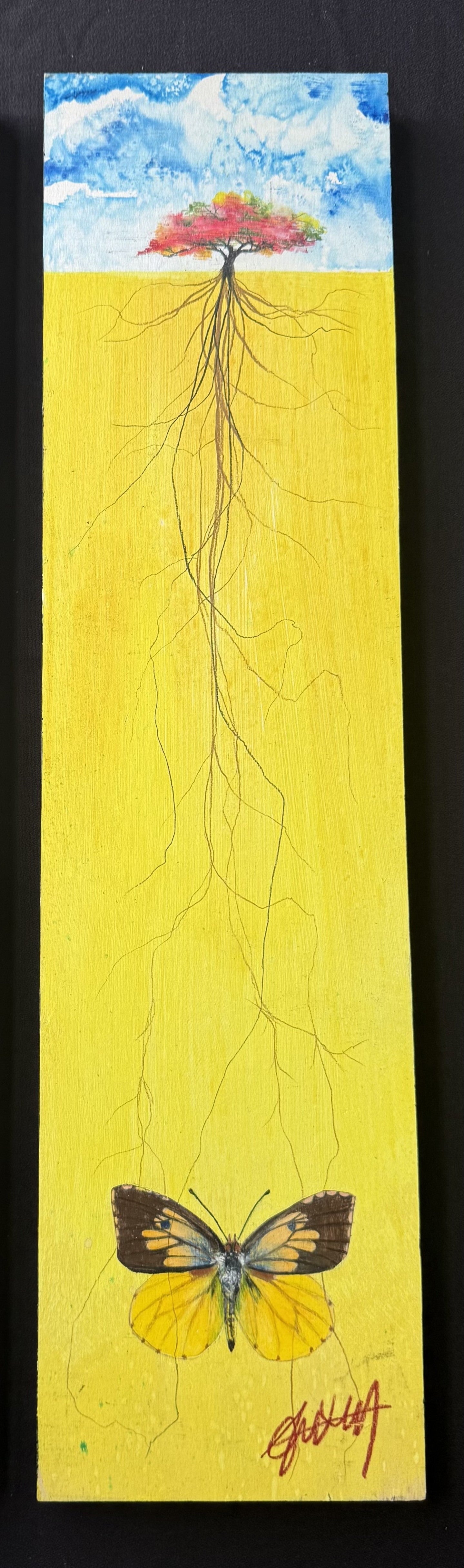 Rooted Ground-Butterfly on Wood- Original