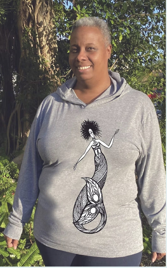 Ethnic Mermaids Wearable Locks Hoodie (gray)