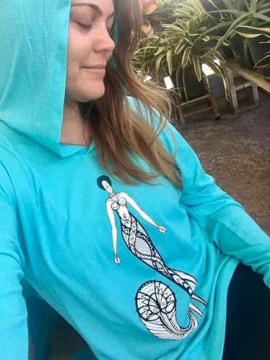 Ethnic Mermaids Wearable Mini Fro Hoodie (teal)