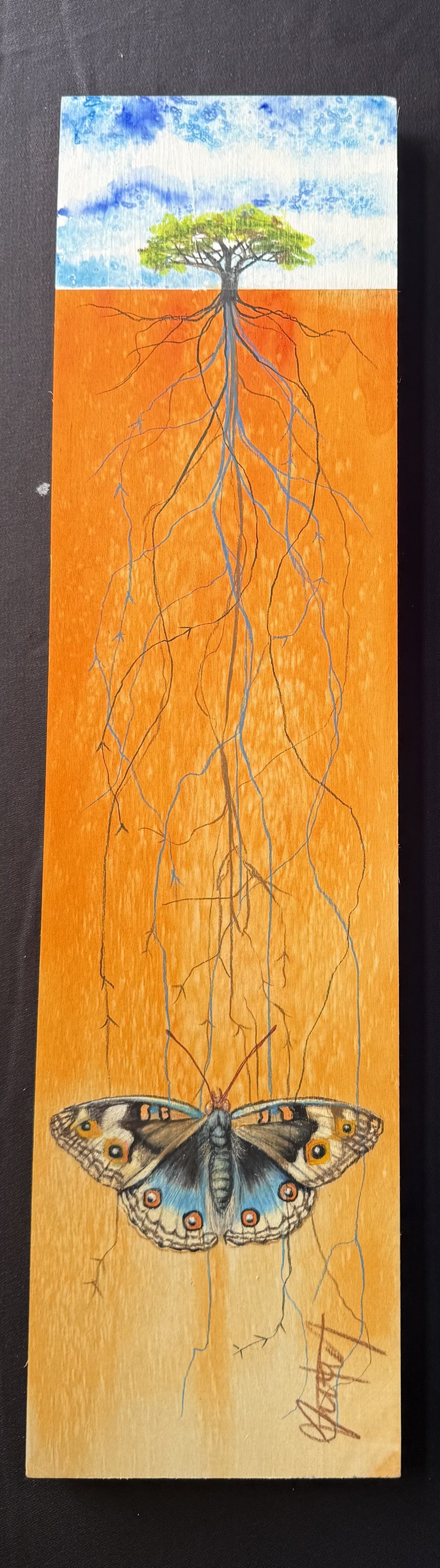 Rooted Ground-Butterfly on Wood- Original